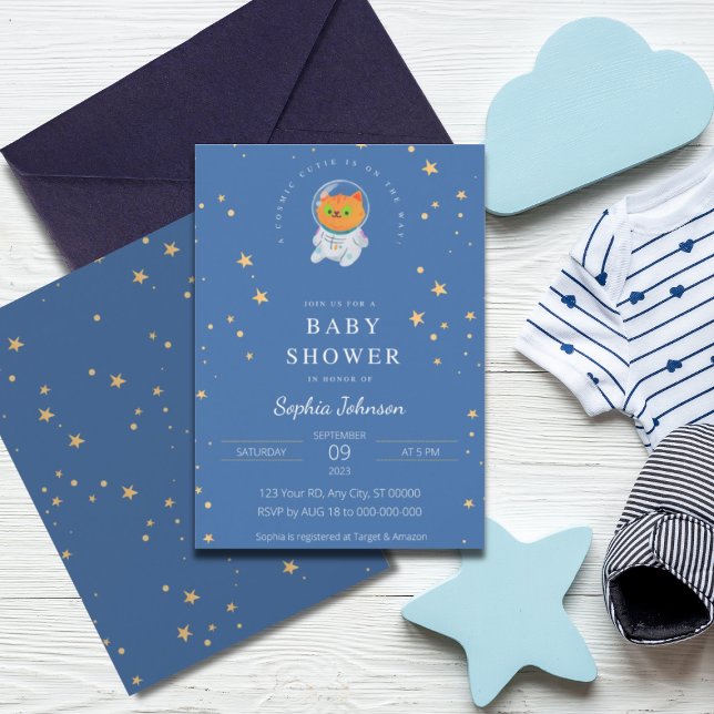 Space Baby Shower, Cute Cat, Cosmic Cutie Inbjudningar (Skapare uppladdad)