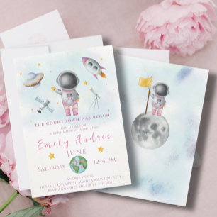 Space Baby Shower-flicka Astronaut-raketstjärnaPar Inbjudningar