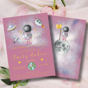 Space Baby Shower-flicka Astronaut-raketstjärnaPar Inbjudningar