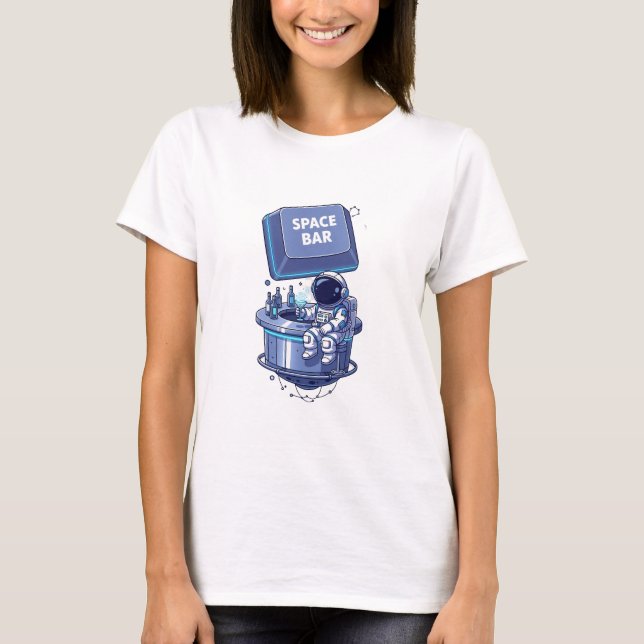 "Space Bar" Astronaut Cocktail Lounge Illustration T Shirt (Framsida)