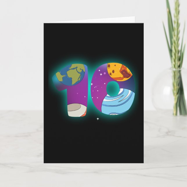 SPACE BIRTHDAY 10 10:e födelsedagspojken 10 år gam Kort (Framsida)