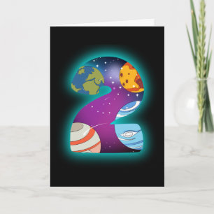 SPACE BIRTHDAY 2:a födelsedag Småbarn 2 år gammal Kort