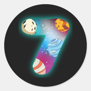 SPACE BIRTHDAY 7 7:e Birthday Boy 7 År Runt Klistermärke