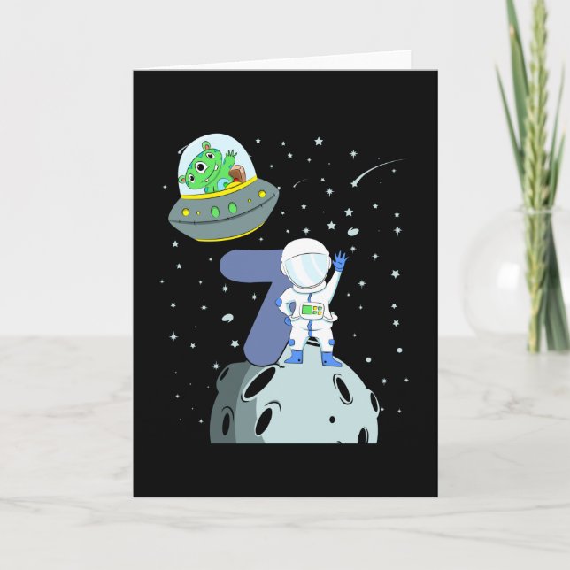 SPACE BIRTHDAY 7 7:e Birthday Boy Astronaut Kort (Framsida)