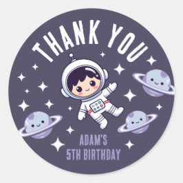 Space Birthday Thank You | Cute Astronaut Galaxy  Runt Klistermärke