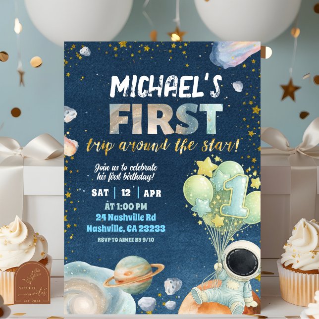 Space Boy 1ST Trip around the sun Birthday Invitat Inbjudningar (Skapare uppladdad)
