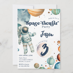 Space Boy Astronaut Blue Birthday Inbjudningar