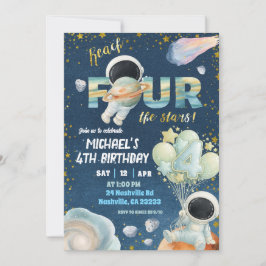 Space Boy reach FOUR the stars 4th Birthday Invita Inbjudningar