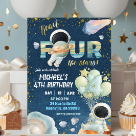Space Boy reach FOUR the stars 4th Birthday Invita Inbjudningar