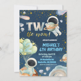 Space Boy TWO the moon Birthday Invitation Inbjudningar