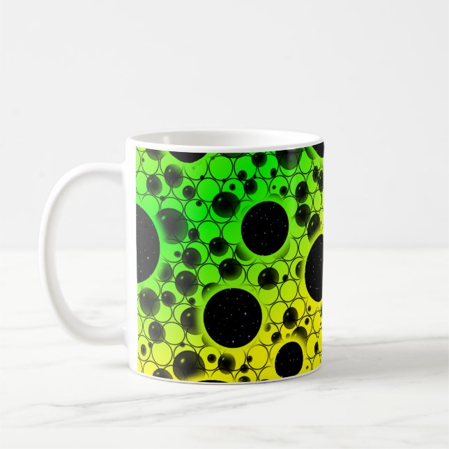 Space Bubble Fläckar - Gul/Grön Kaffemugg (Vänster)