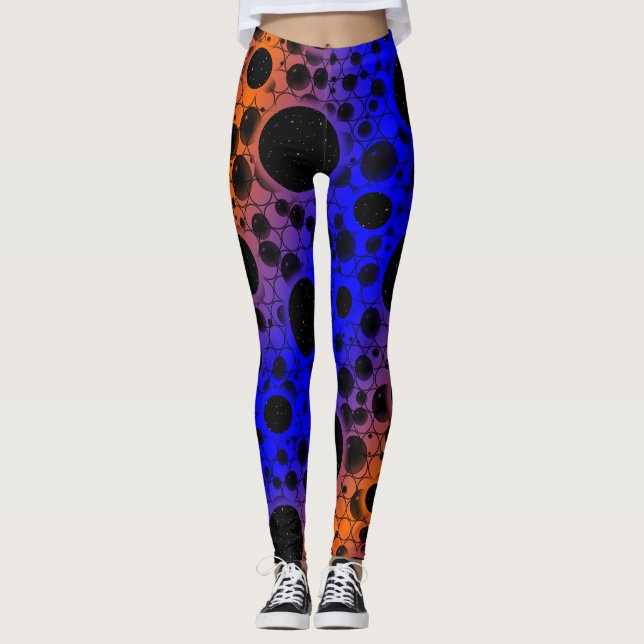 Space Bubble Spots - Blå/Orange Leggings (Framsida)