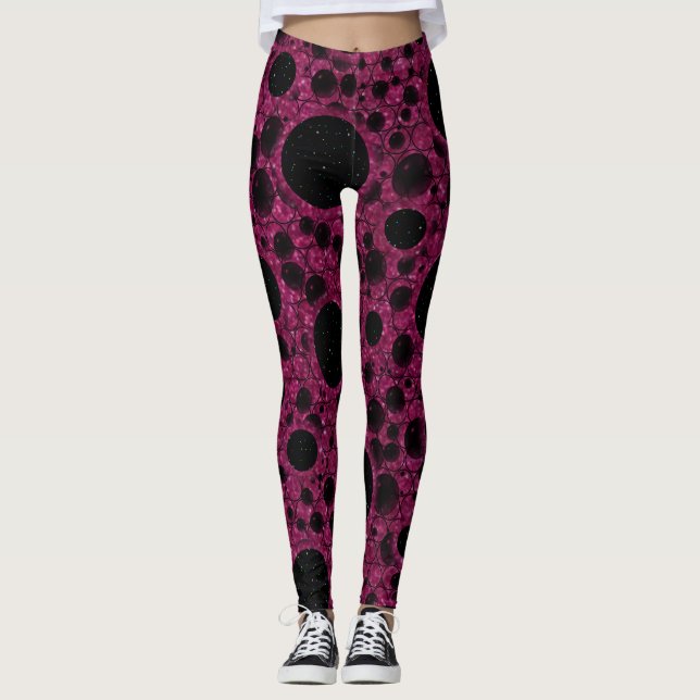 Space Bubble Spots - Glitter Fuschia Leggings (Framsida)
