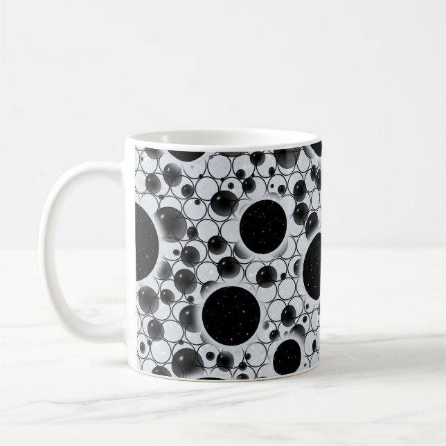 Space Bubble Spots - Glitter Vit Kaffemugg (Vänster)