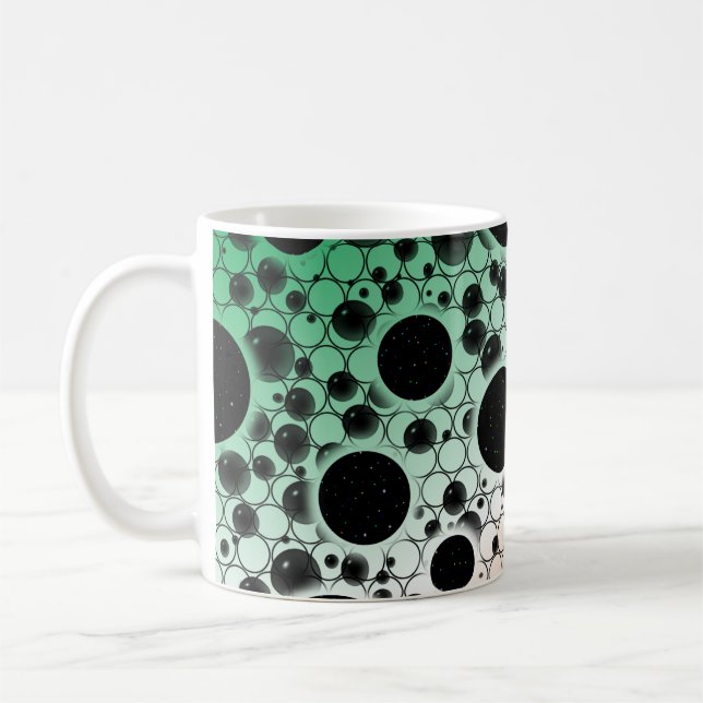 Space Bubble Spots - Grön/Vit/Orange Kaffemugg (Vänster)