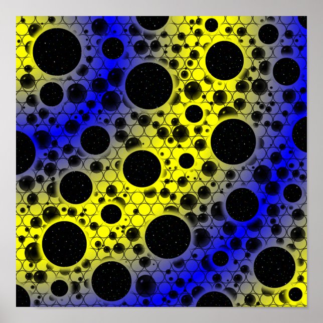 Space Bubble Spots - Gul/Blå Poster (Framsidan)