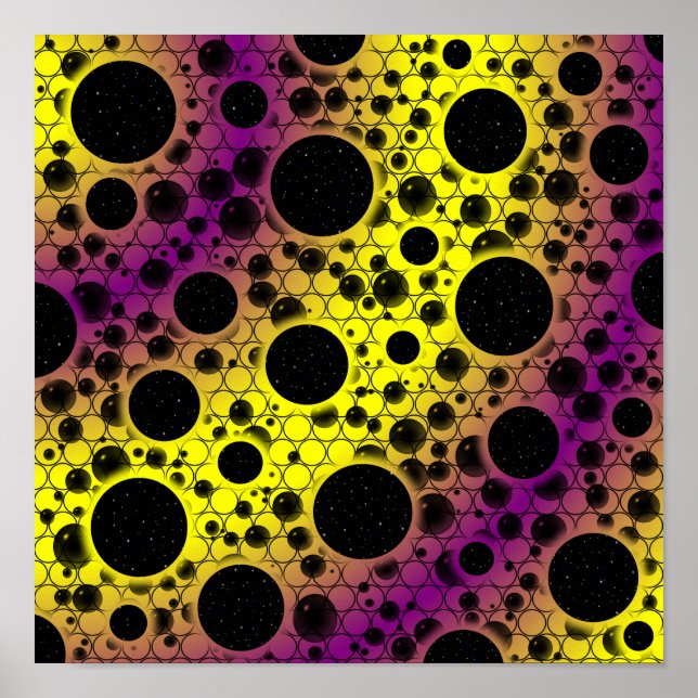 Space Bubble Spots - Gul/Lila Poster (Framsidan)