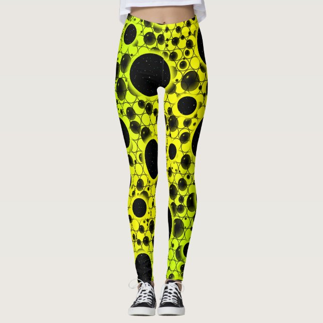 Space Bubble Spots - Gul/Lime Leggings (Framsida)