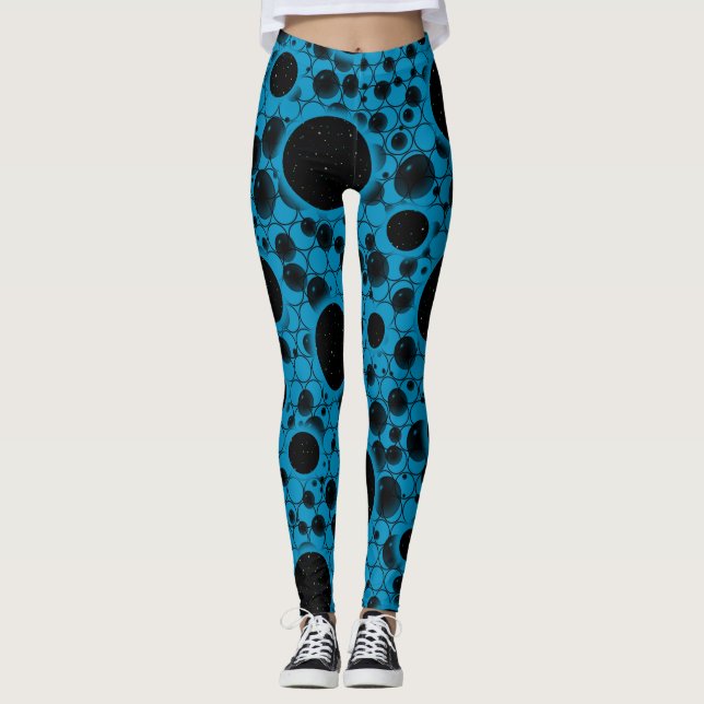 Space Bubble Spots - Himmelblå Leggings (Framsida)