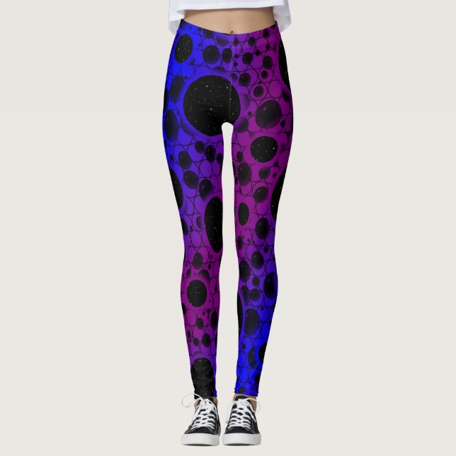 Space Bubble Spots - Lila/Blå Leggings (Framsida)