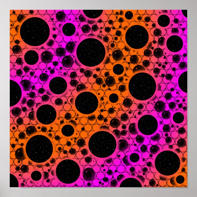 Space Bubble Spots - Orange/Rosa Poster (Framsidan)