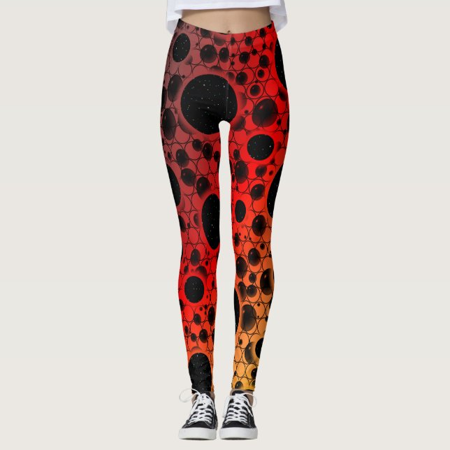 Space Bubble Spots - Svart/Röd/Guld Leggings (Framsida)