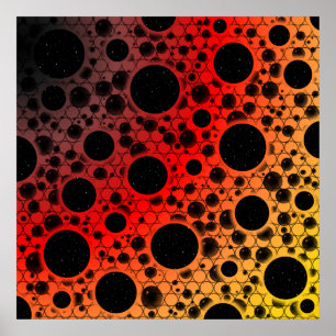 Space Bubble Spots - Svart/Röd/Guld Poster
