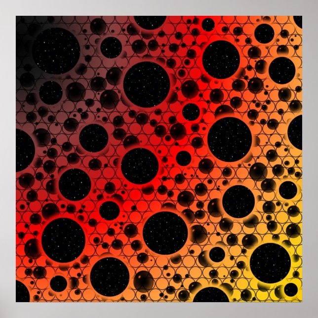 Space Bubble Spots - Svart/Röd/Guld Poster (Framsidan)