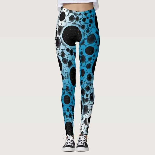 Space Bubble Spots - Vit/Himmelsblå Leggings (Framsida)