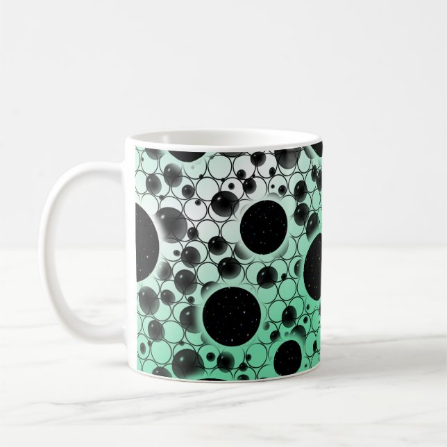 Space Bubble Spots - Vit/Mint Kaffemugg (Vänster)