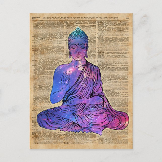 Space Buddha Vintage Dictionary Art Vykort (Framsida)