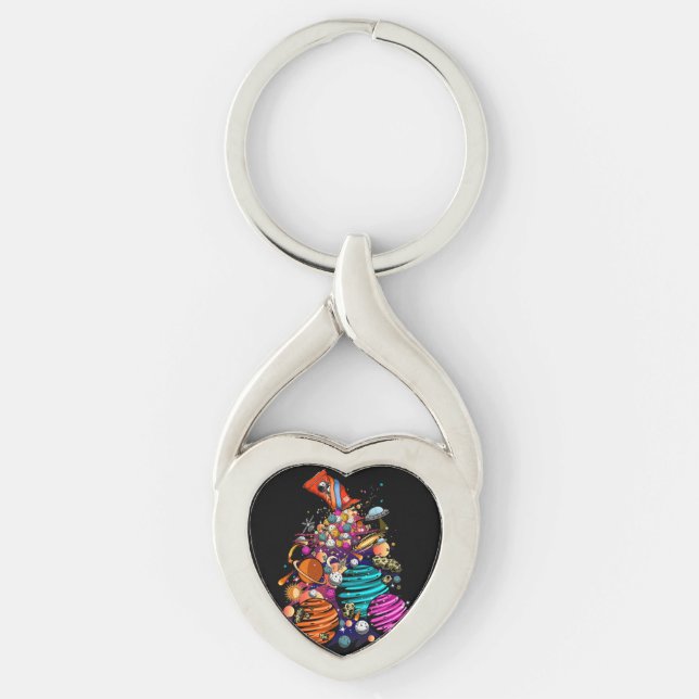 Space Candy Twisted Heart Silverfärgad Nyckelring (Framsidan)