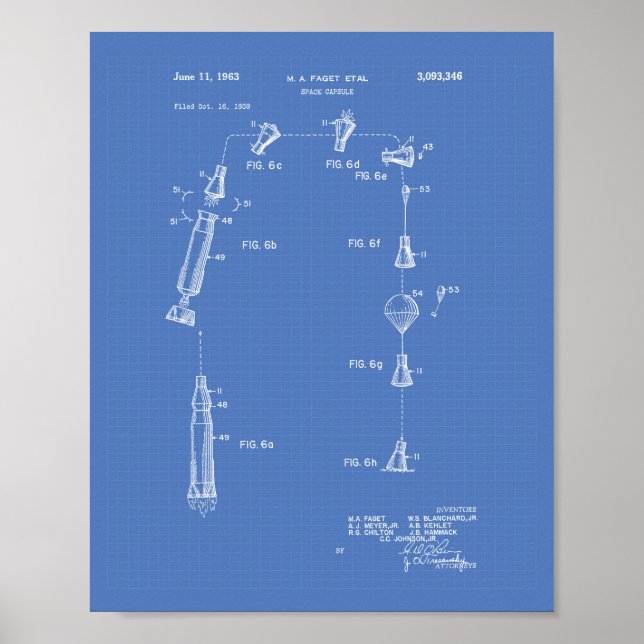 Space Capsule 1963 Patent Art Blueprint Poster (Framsidan)