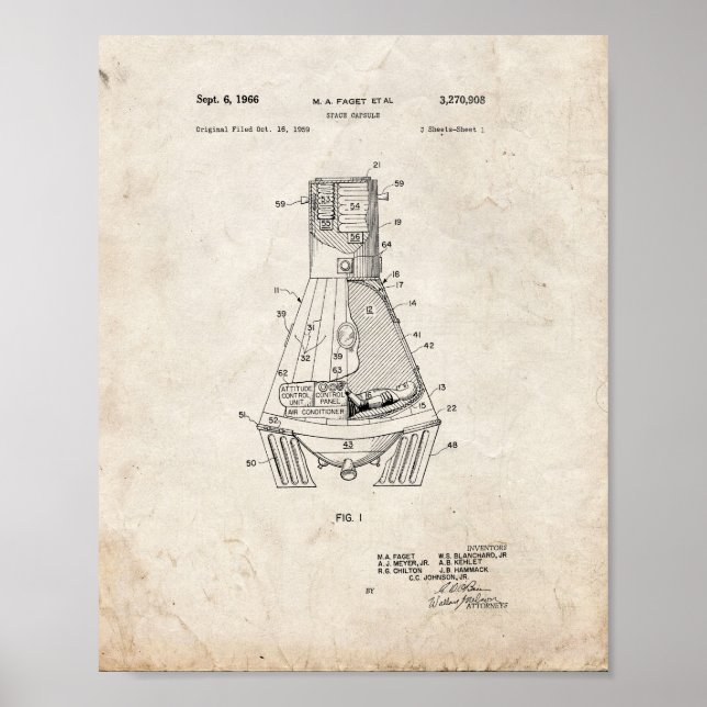 Space Capsule Patent - gammalt utseende Poster (Framsidan)