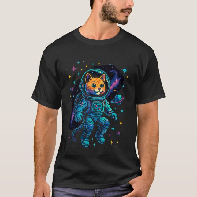 Space Cat - Astronaut Kattunge i rymden T Shirt (Framsida)