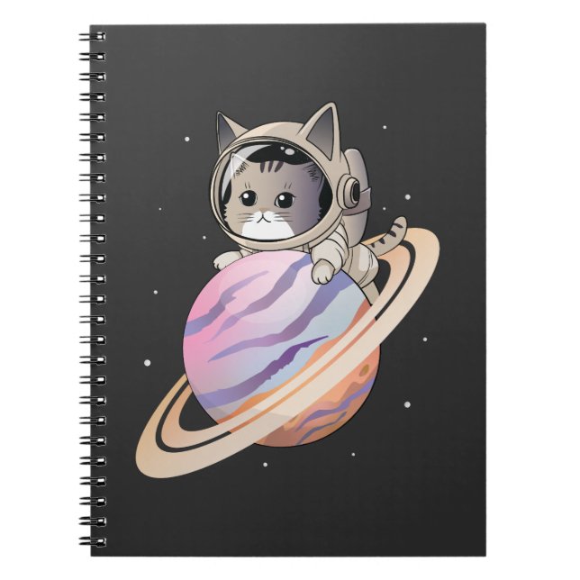 Space Cat Astronaut med Planet Saturn Anteckningsbok (Framsidan)