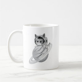 Space Cat Astronaut med Planet Saturn Kaffemugg