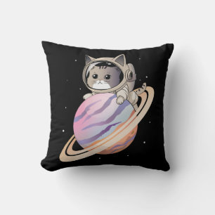 Space Cat Astronaut med Planet Saturn Kudde
