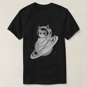 Space Cat Astronaut med Planet Saturn T Shirt