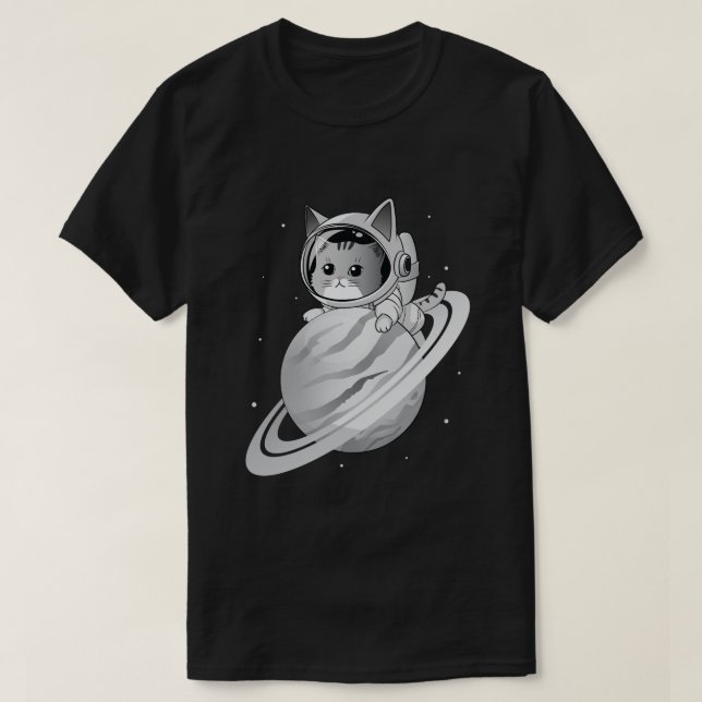 Space Cat Astronaut med Planet Saturn T Shirt (Design framsida)