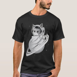 Space Cat Astronaut med Planet Saturn T Shirt