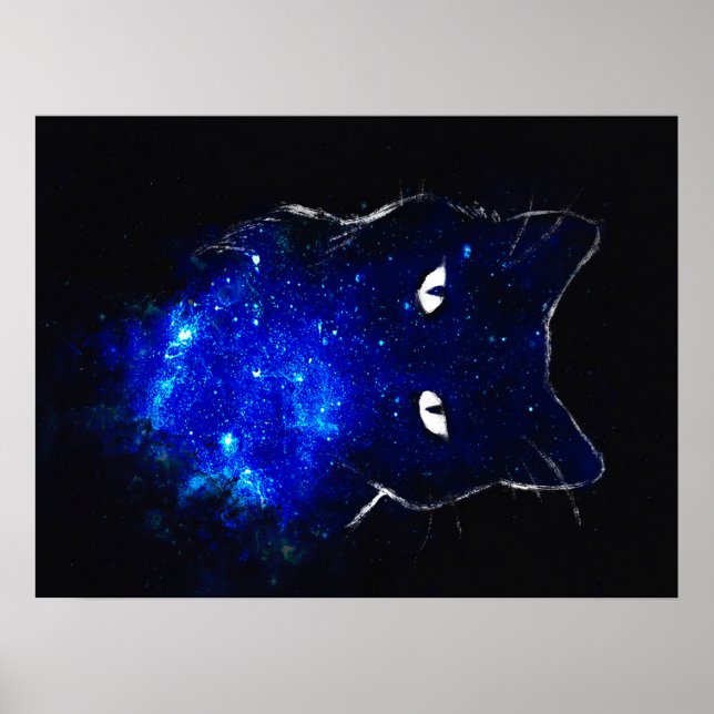 Space Cat Black Cat Gift, Cute Kitten Galaxy Gift Poster (Framsidan)