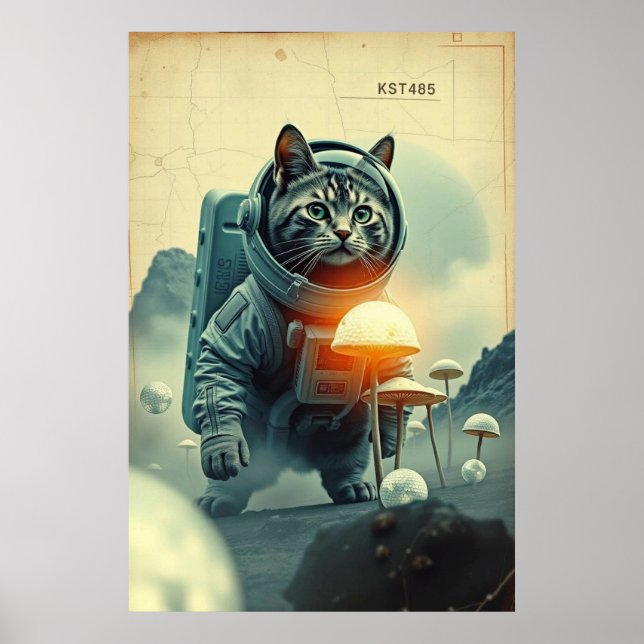 Space Cat Dreams på Mushroom Måne Poster (Framsidan)