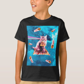 Space Cat Eating Pizza - Rainbow Laser Ögon, Burri T Shirt