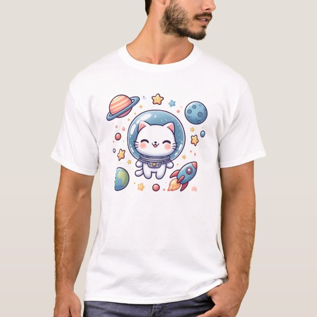 Space Cat Explorer - Kawaii Cosmic Kattunge Design T Shirt (Framsida)