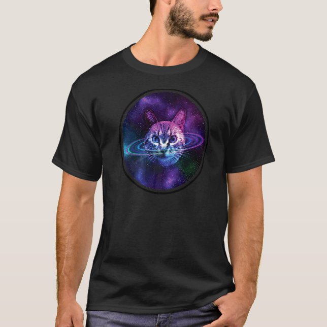 Space Cat Galaxy Caturn Ringar T Shirt (Framsida)