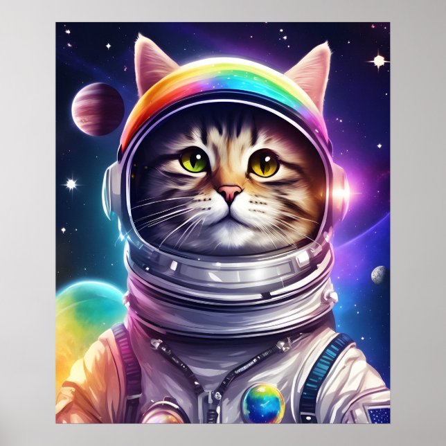 Space Cat Illustration Art, Astronaut Cat Digital Poster (Framsidan)