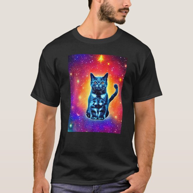 Space Cat Kattunge Kitten i Kat Stil 1 T Shirt (Framsida)