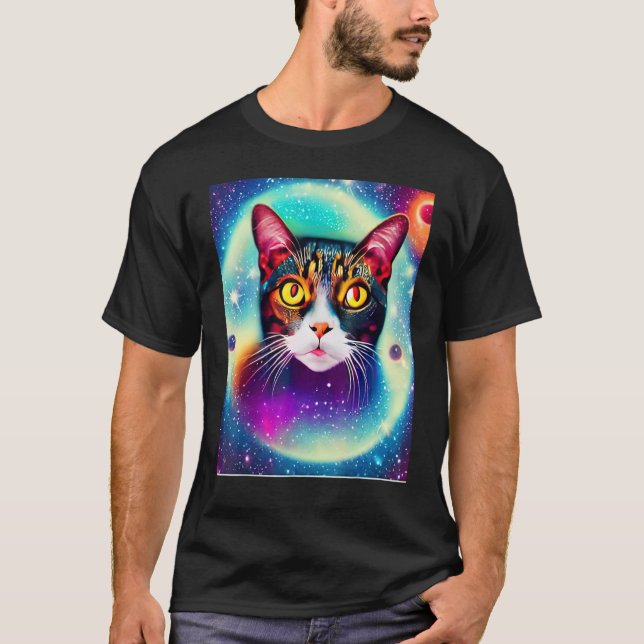 Space Cat Kattunge Kitten i Kat Stil 3 T Shirt (Framsida)