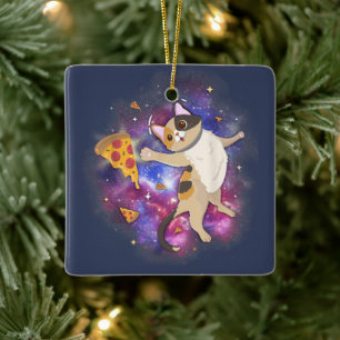 Space Cat Kitten Astronaut Funny Pizza Mars Alien Julgransprydnad Keramik